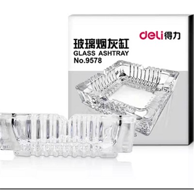 日用玻璃制品 得力(deli)9578歐式方形玻璃煙灰缸 茶幾餐桌擺件